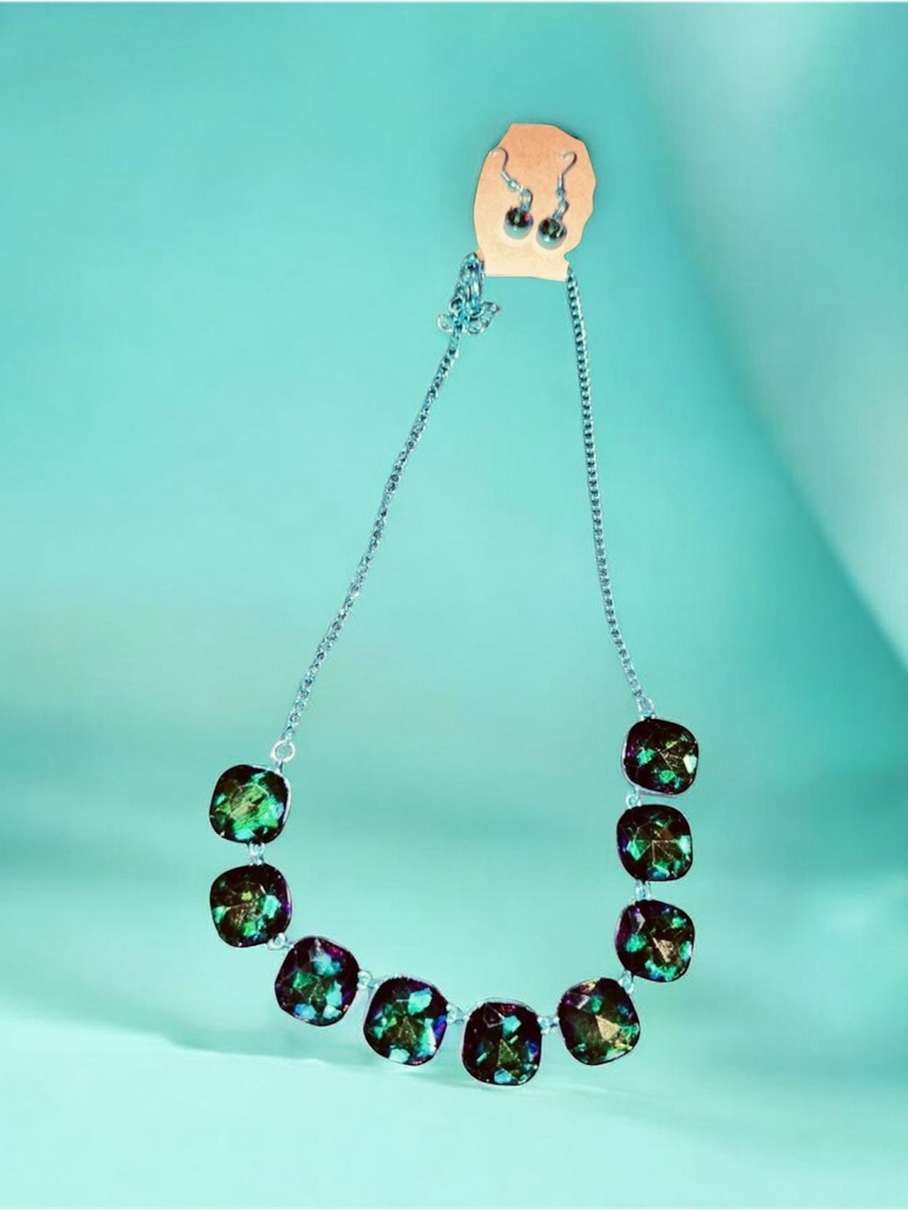 Crystal Statement Necklace and Earrings Set - Green
